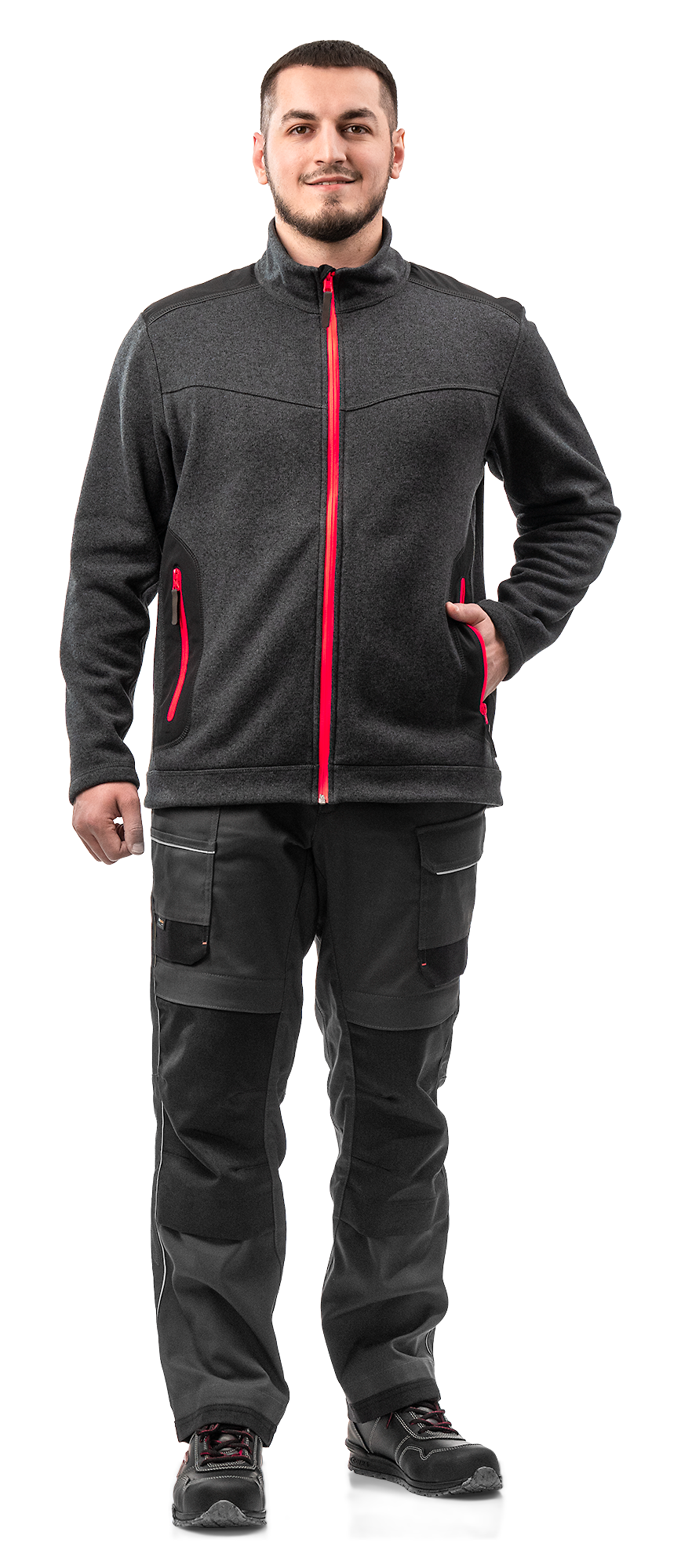 ACTIVE Fleecová pletená bunda, šedý melír