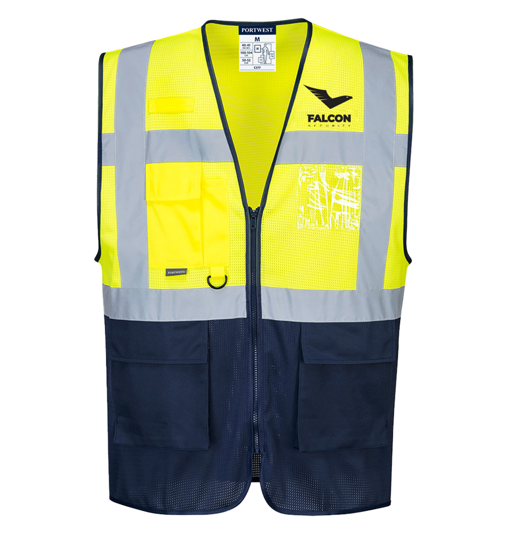 Vesta executive Hi-Vis Two Tone MeshAir- barva: žlutá/tmavě modrá s černým potiskem Falcon
