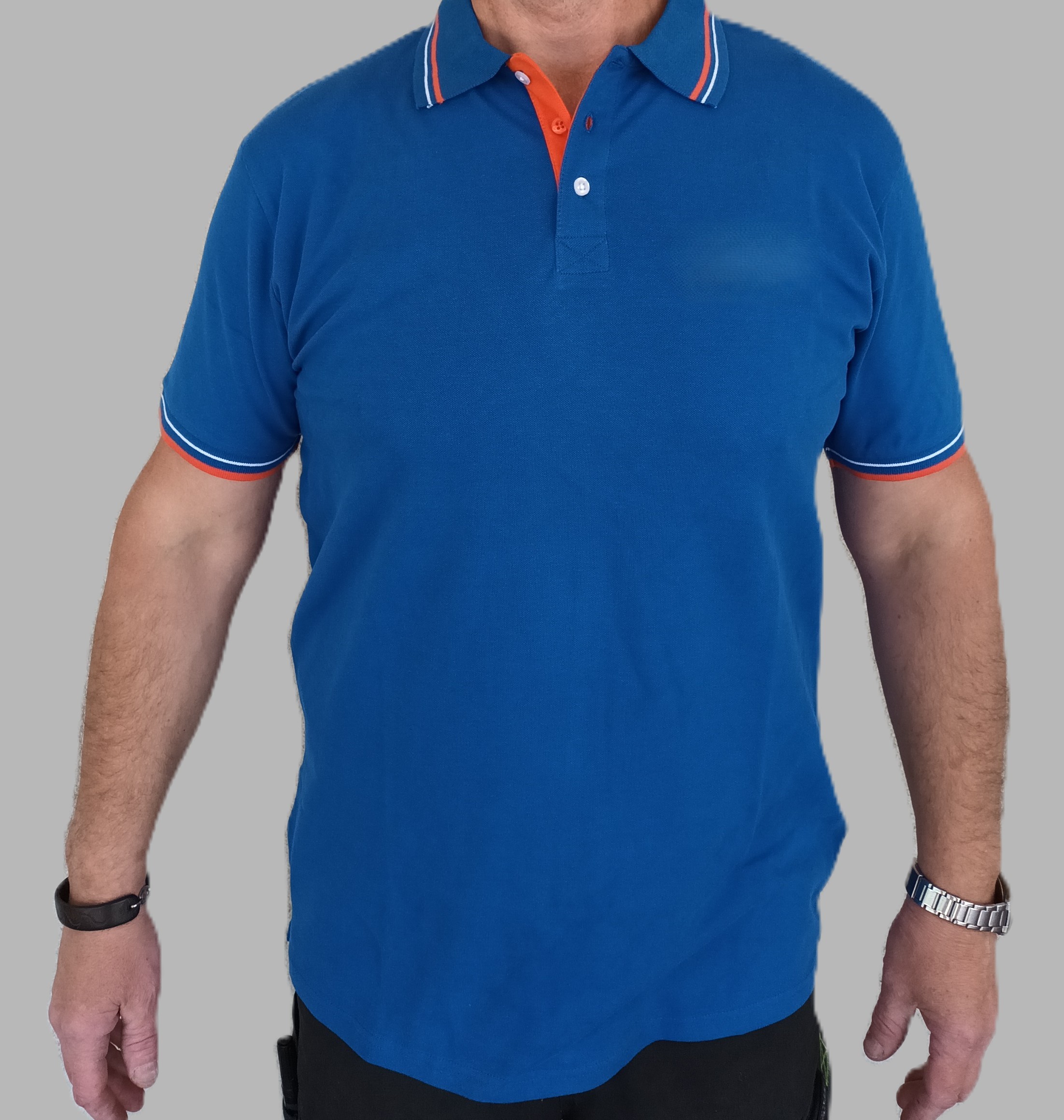 Polokošile - krátký rukáv - modrá s oranžovým límečkem