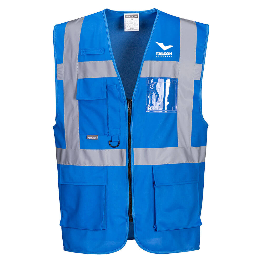 F476 Iona Executive vesta unisex - středně modrá - potisk Falcon - bílá