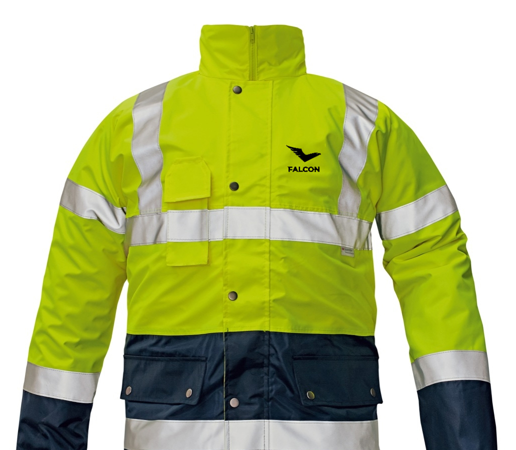 BI ROAD HV bunda pánská - žlutá/námořní modrá - potisk Falcon (černá)