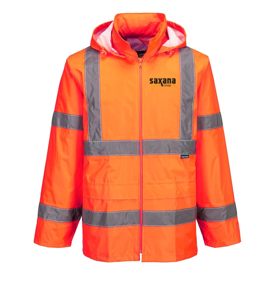 H440 bunda unisex do deště - hi-vis oranžová - potisk Saxana