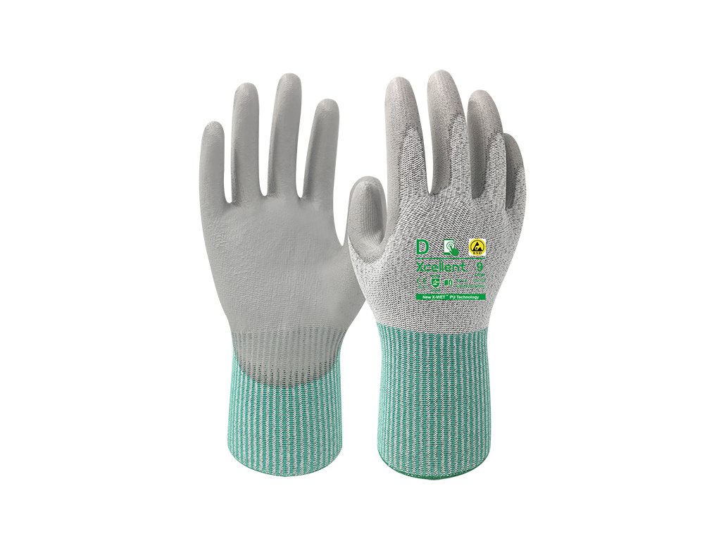 XCELLENT 12-352 ESD - rukavice unisex protiřezné - šedá/zelená