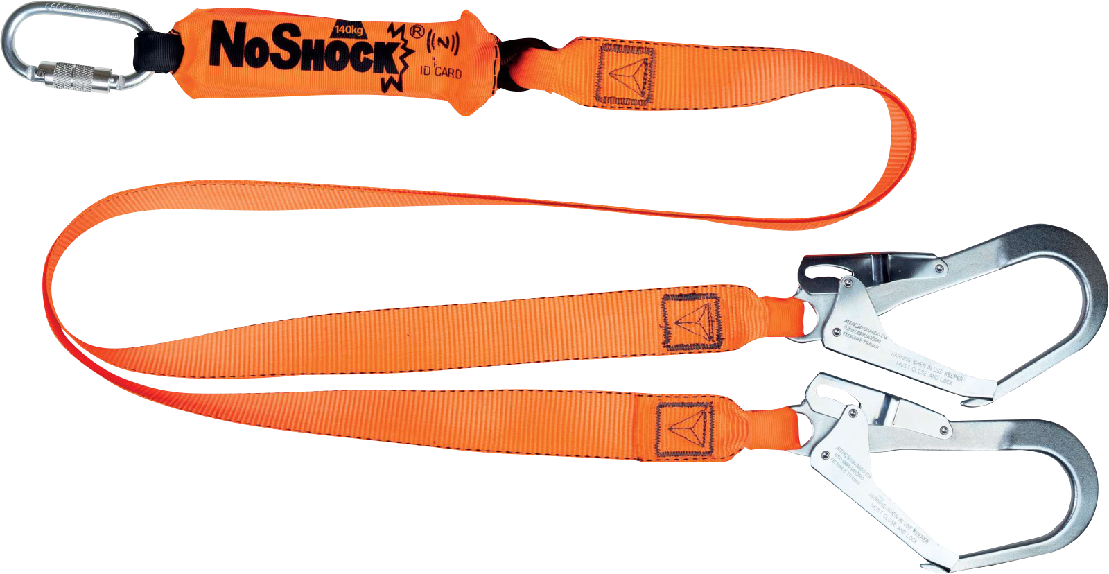 AN213200ZDD Dvojité lano s tlumičem energie a 2 široce otevíratelnými háčky - oranžová