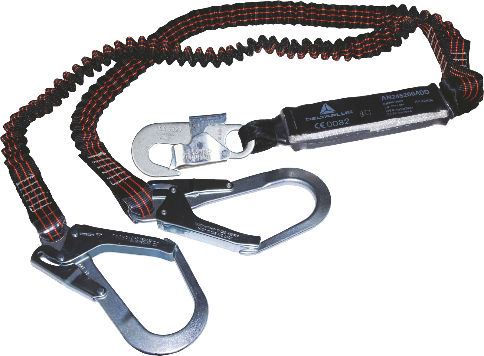 AN245200ADD dvojité lano 2m s tlumičem energie a elastickým popruhem - černá/červená