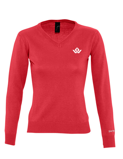 GALAXY V-NECK svetr dámský - červená - výšivka Saferex