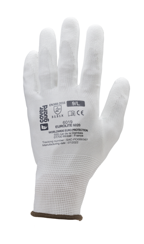 EUROLITE 6020 rukavice s polyuretanovou vrstvou na dlani - bílá