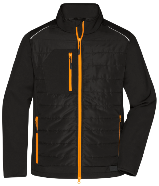 JN1820 bunda pánská softshell hybrid - černá/ neonově oranžová - výšivka Saxana