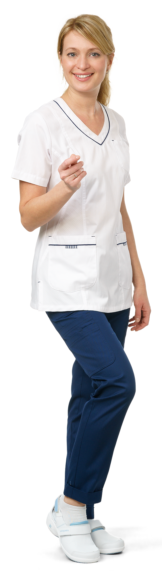 TERESA Halenka dámská zdravotnická bílá s modrými detaily