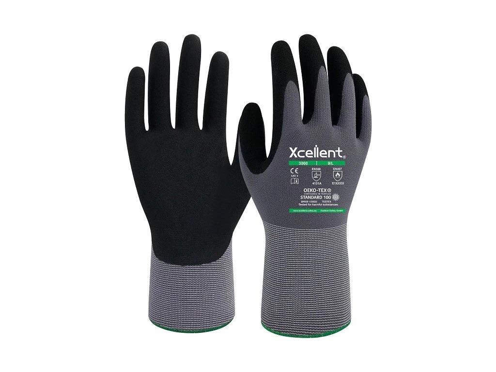 XCELLENT 3000 rukavice s nitrilovým gripem - šedá/černá