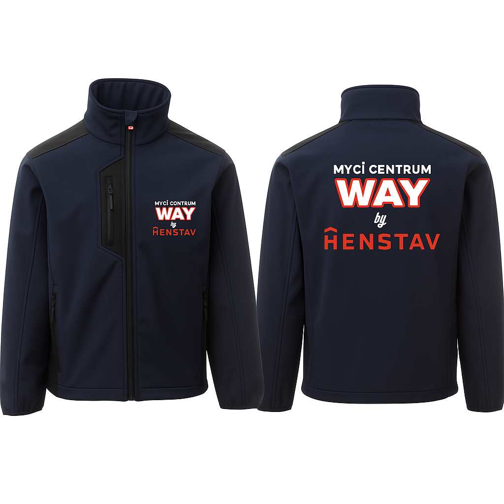 GALWAY bunda pánská softshell - námořní modrá/černá - potisk Tray
