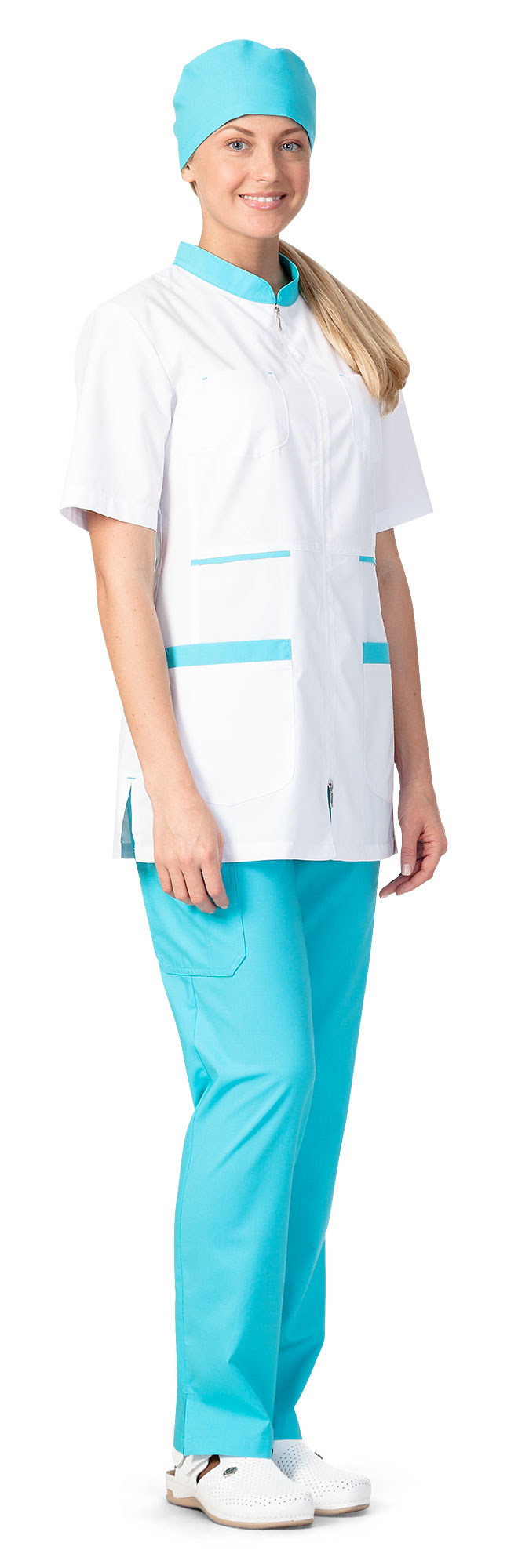 ELIS Halenka dámská zdravotnická bílá s tyrkysovými detaily