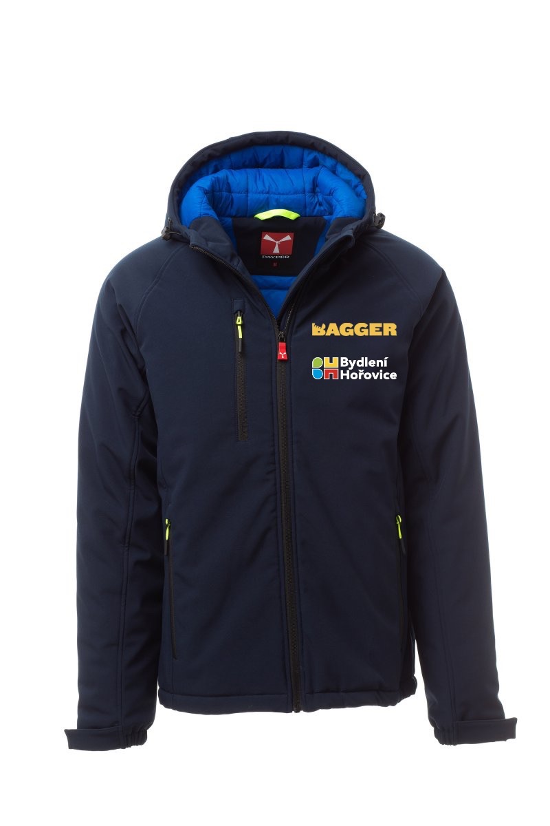GALE PAD bunda pánská softshell s kapucí zateplená - námořní modrá - potisk Bagger