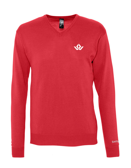 GALAXY V-NECK svetr pánský - červená - výšivka Saferex