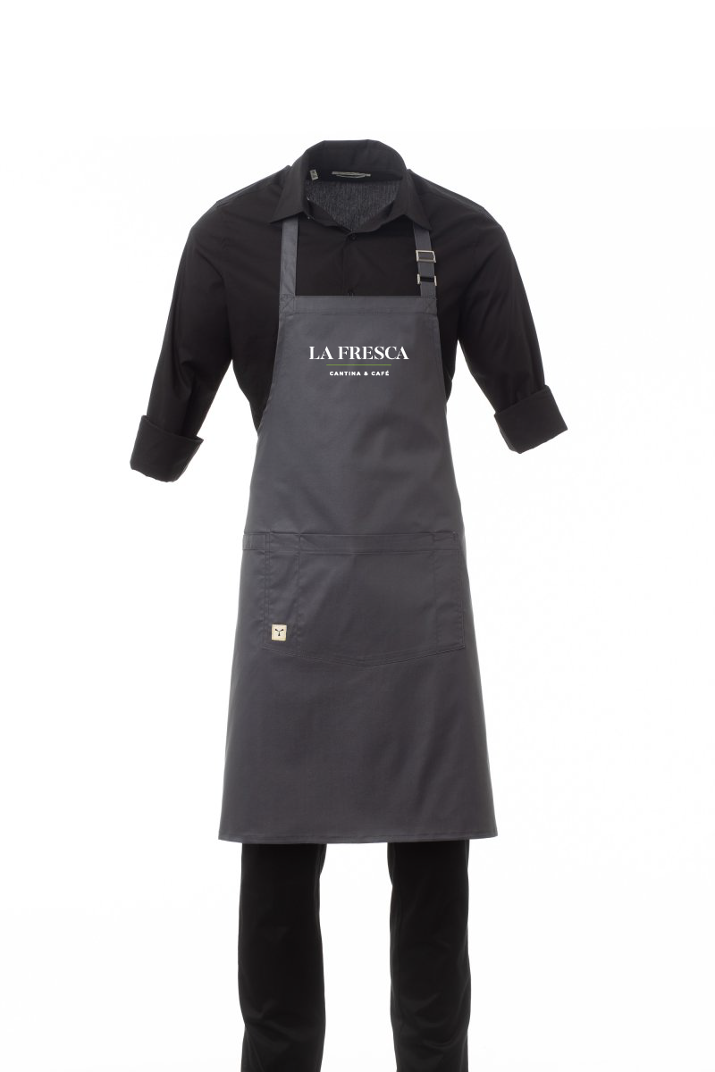MAISON zástěra regulovatelná s laclem unisex - Železná šedá - výšivka La Fresca