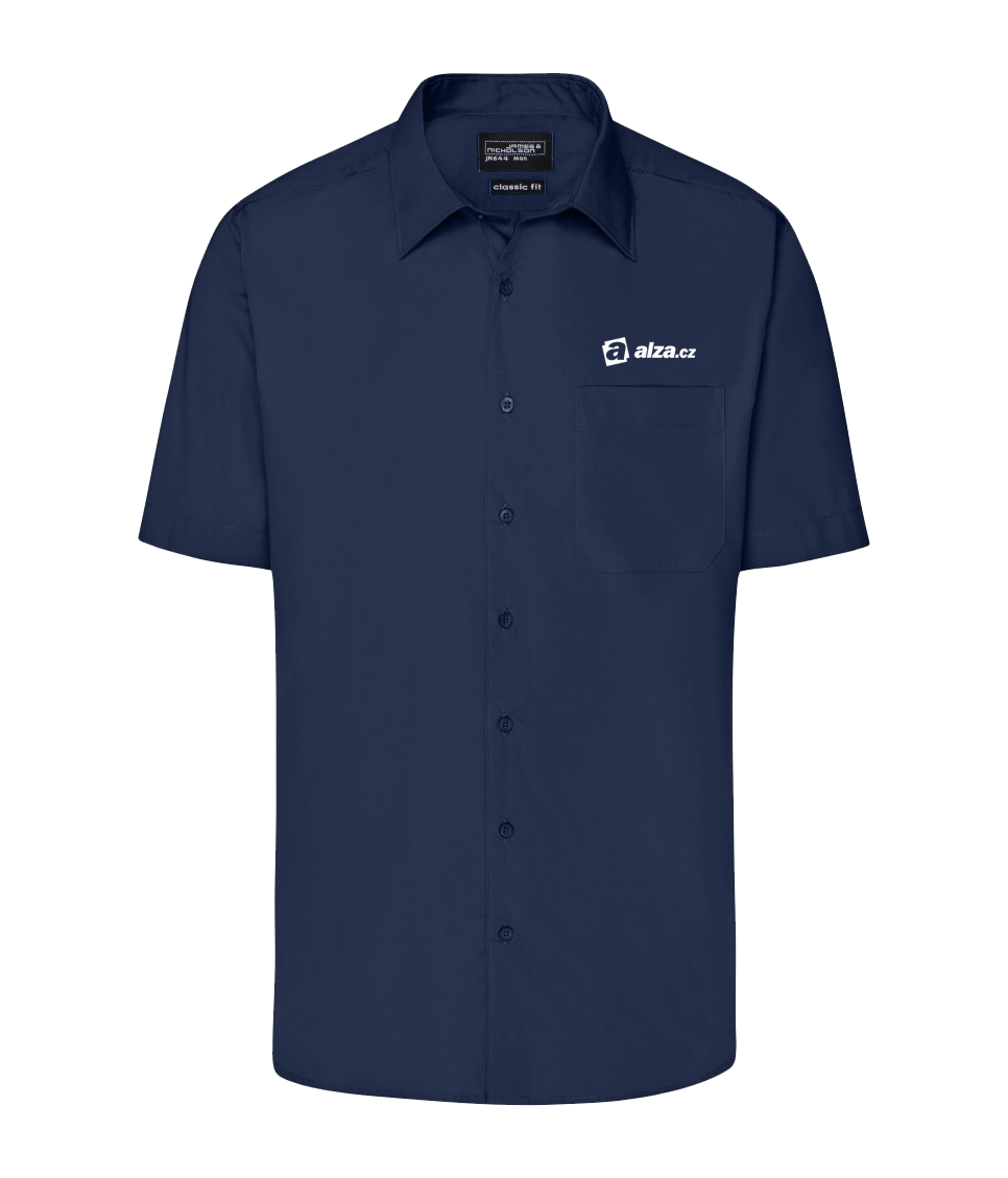 Košile pánská, krátký rukáv - navy modrá - potisk ALZA
