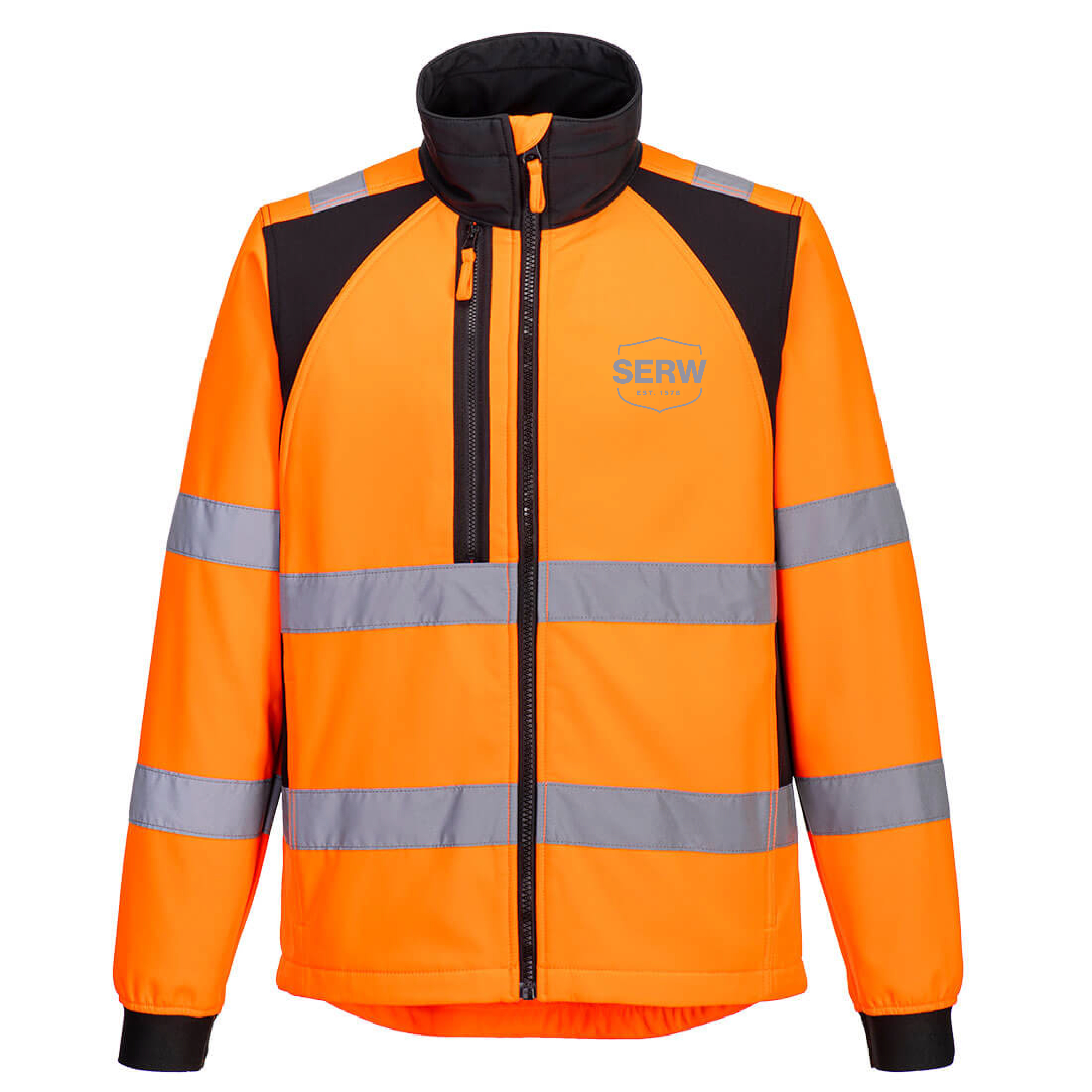 CD875 - WX2 Eco Hi-Vis bunda unisex softshell - oranžová/černá - potisk SERW retroreflex