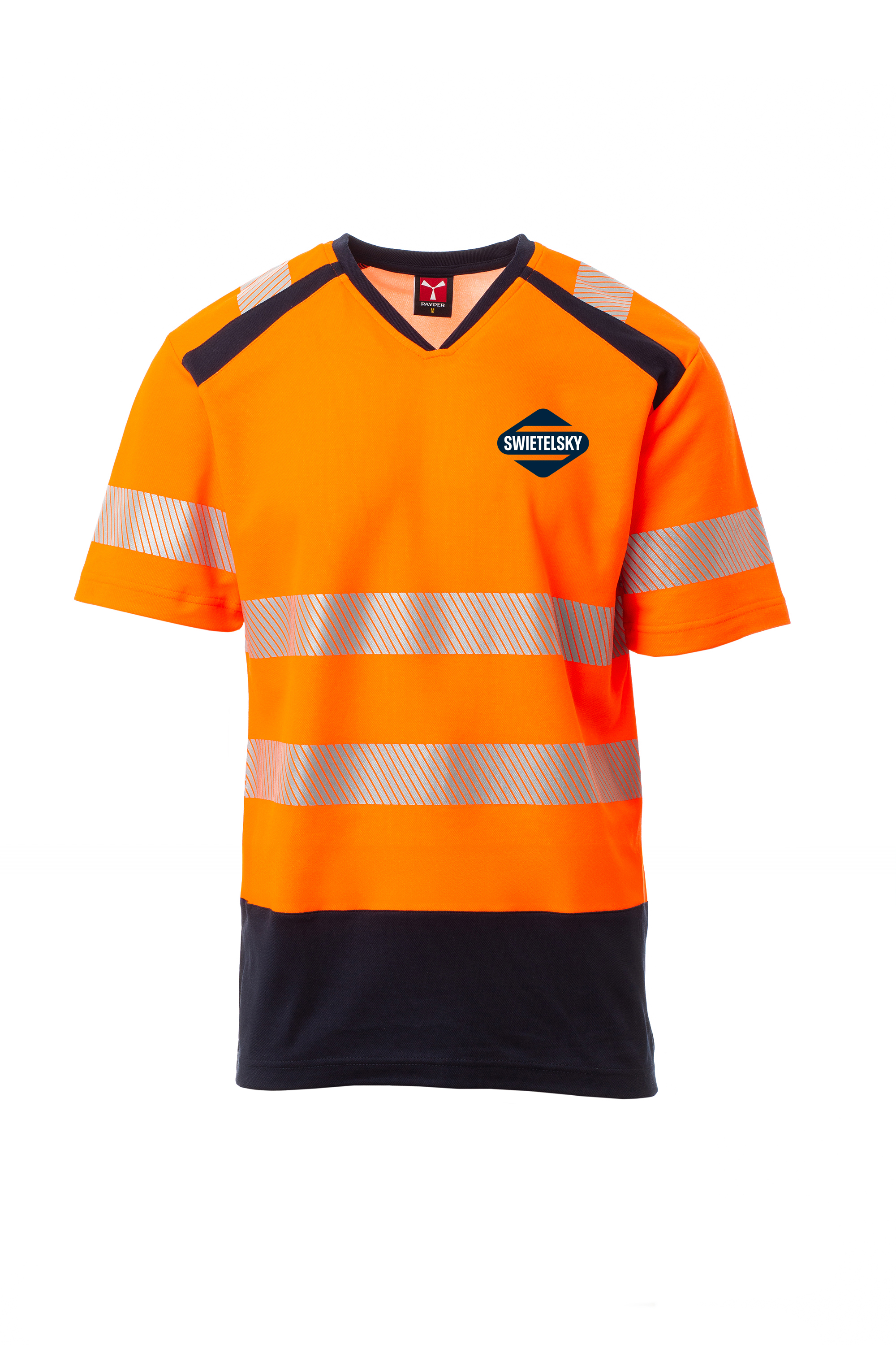 WAY tričko unisex kr.ruk. zvýšená viditelnost - oranžová fluo/námořní modrá - Swietelsky