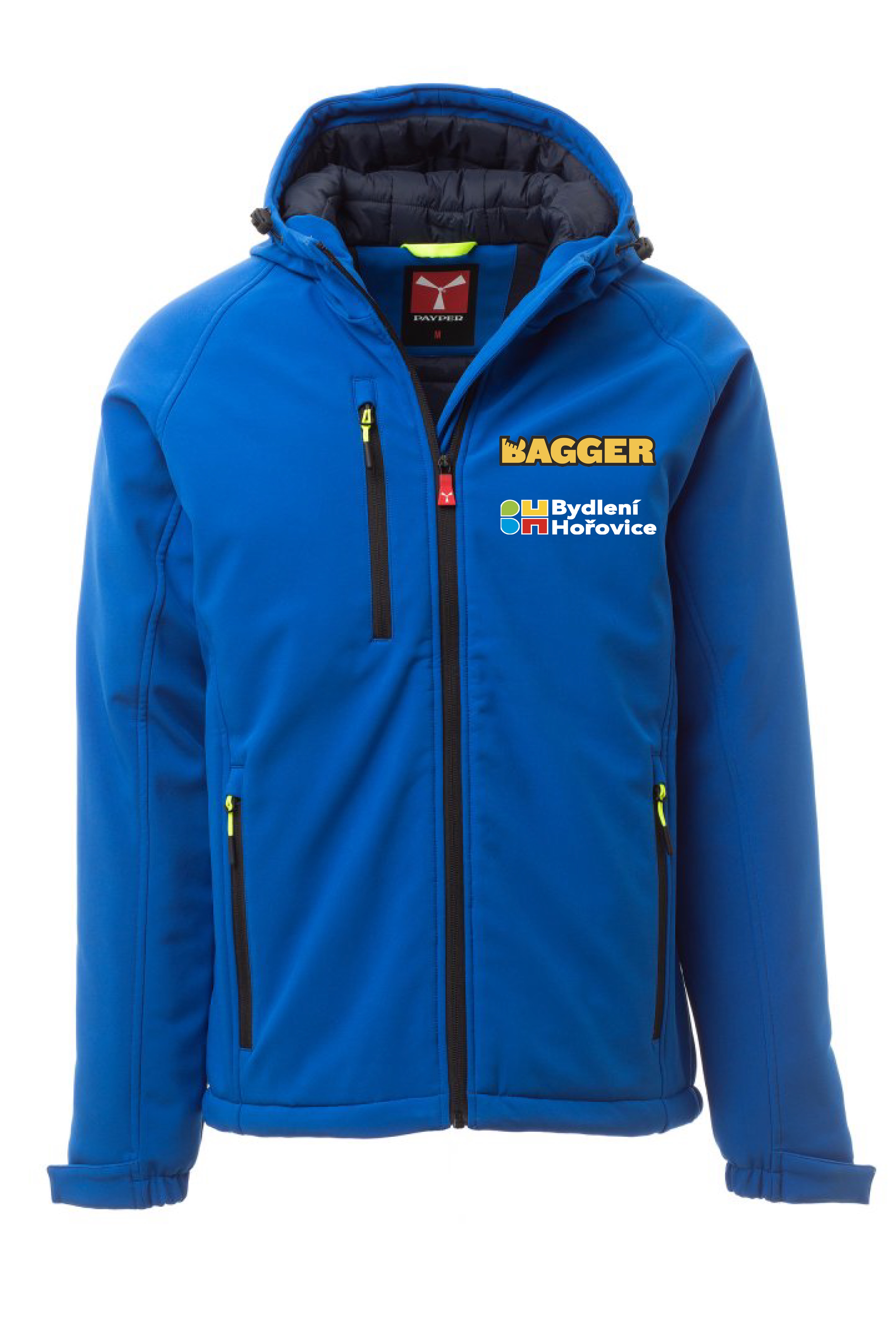 GALE PAD bunda pánská softshell s kapucí zateplená - královská modrá - potisk Bagger