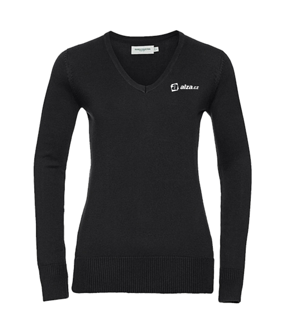 Dámský svetr V-neck - černá - výšivka ALZA.SK